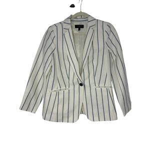 Talbots Petite Linen Cotton Blue Stripe Blazer Jacket 8P Coastal Nautical